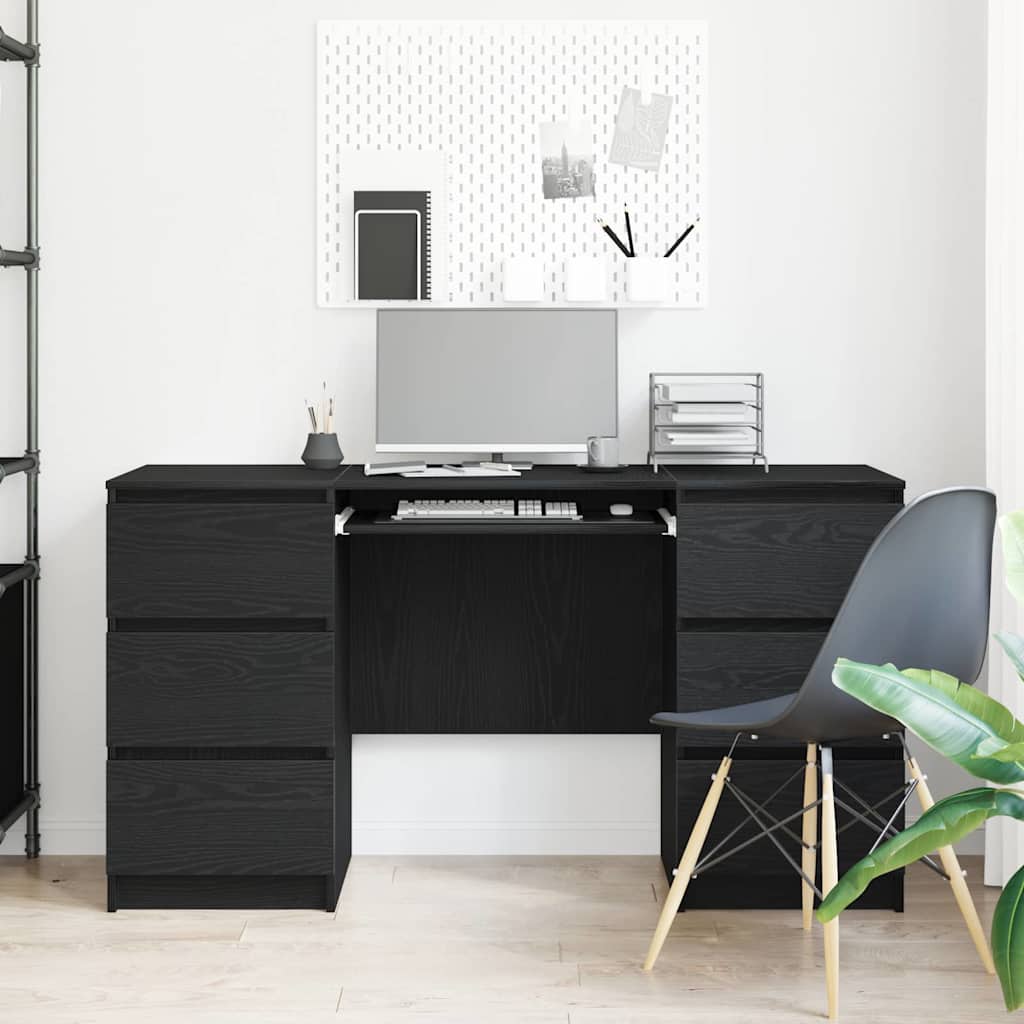 Desk with Storage Black Oak Effect 140 x 50 x 76 cm
