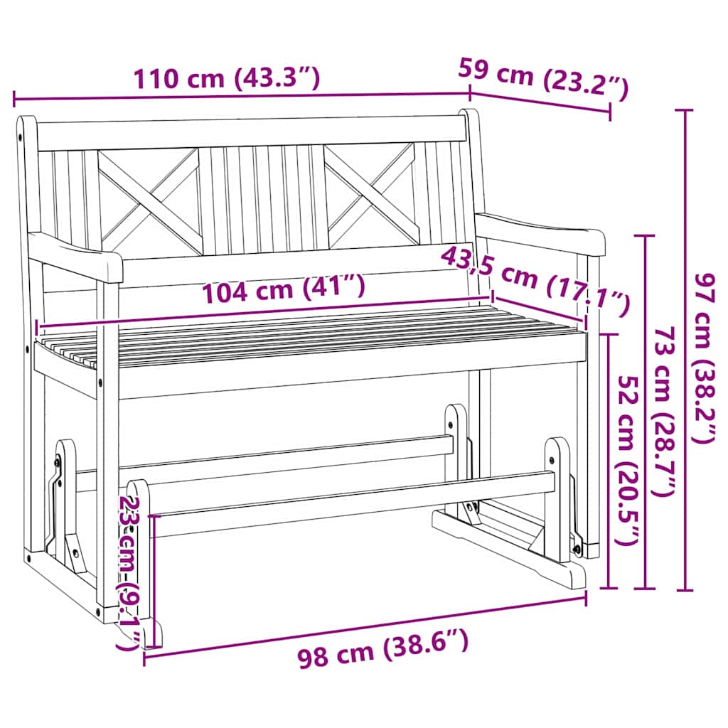 Gleiter Bank Braun 110 x 59 x 97 cm Massivholz Akazie