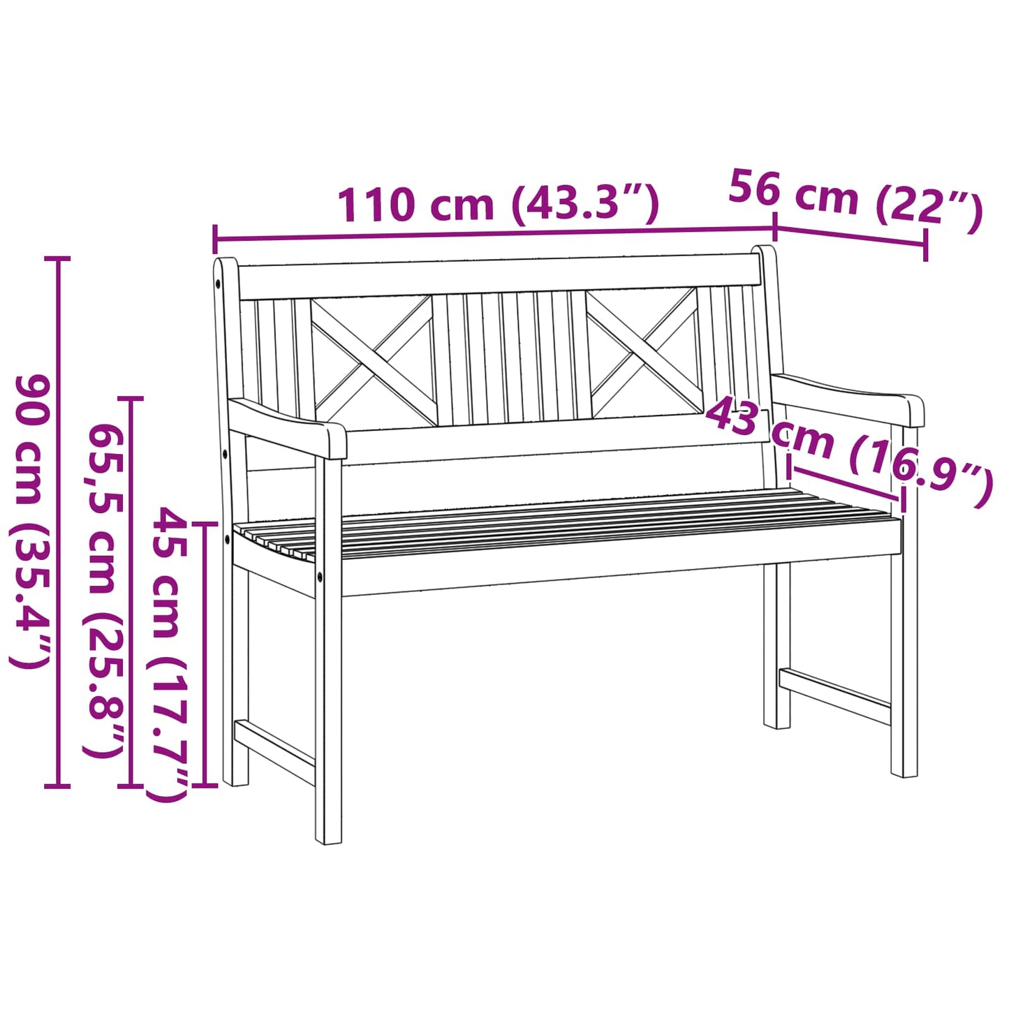 Gartenbank Braun 110 x 56 x 90 cm Massivholz Akazie