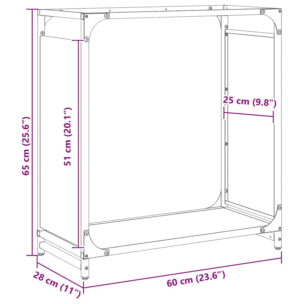 Brennholzregal Schwarz 60x28x65 cm Kaltgewalzter Stahl