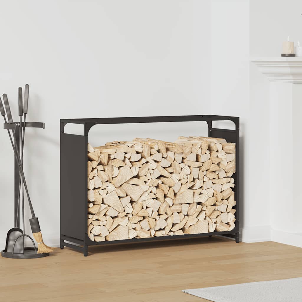 Brennholzregal Schwarz 90x28x65 cm Kaltgewalzter Stahl