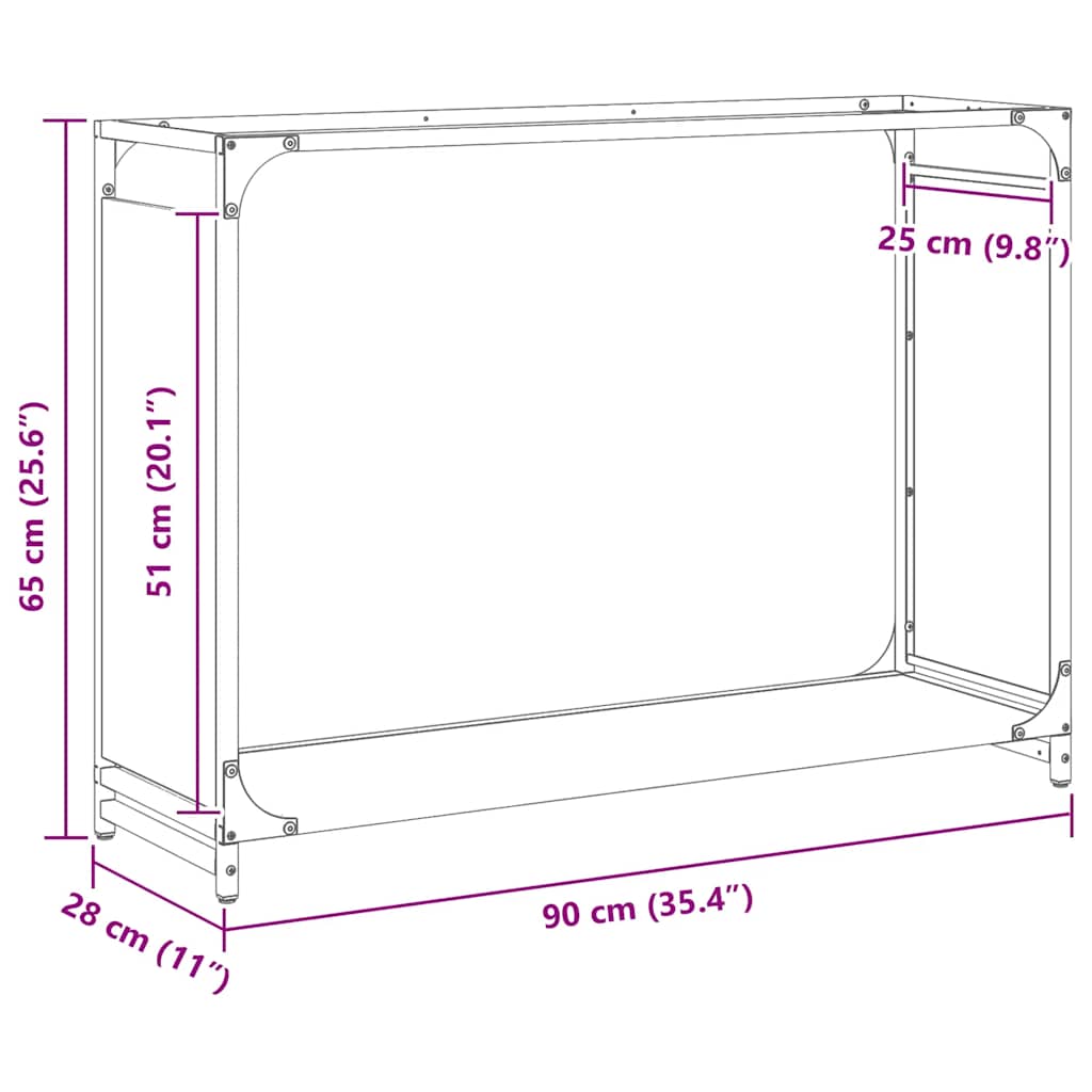 Brennholzregal Anthrazit 90x28x65 cm Kaltgewalzter Stahl