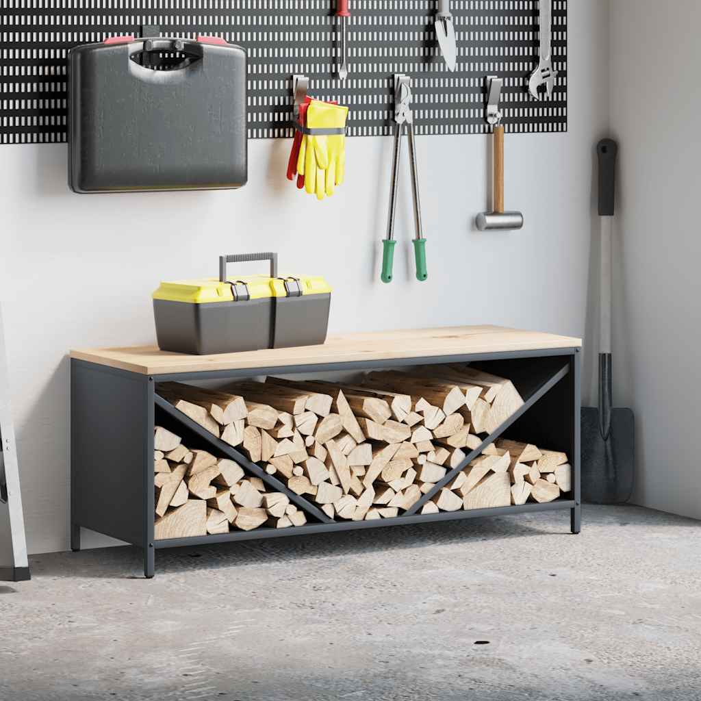 Brennholzregal mit Holzplatte Anthrazit 100,5x35,5x40 cm