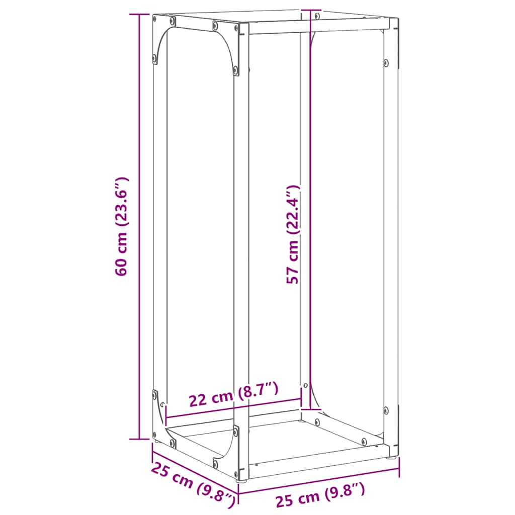 Brennholzregal Anthrazit 25x25x60 cm Kaltgewalzter Stahl