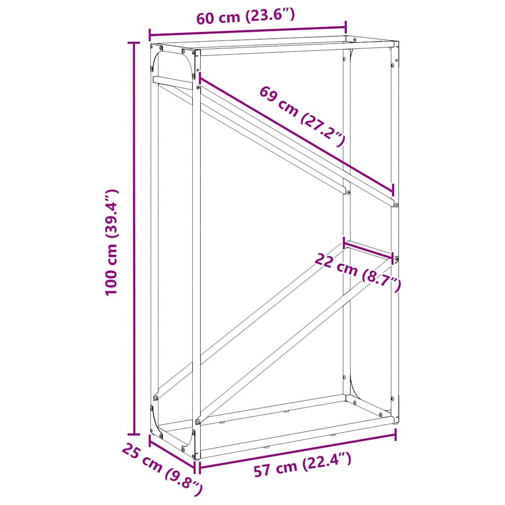 Brennholzregal Anthrazit 60x25x100 cm Kaltgewalzter Stahl
