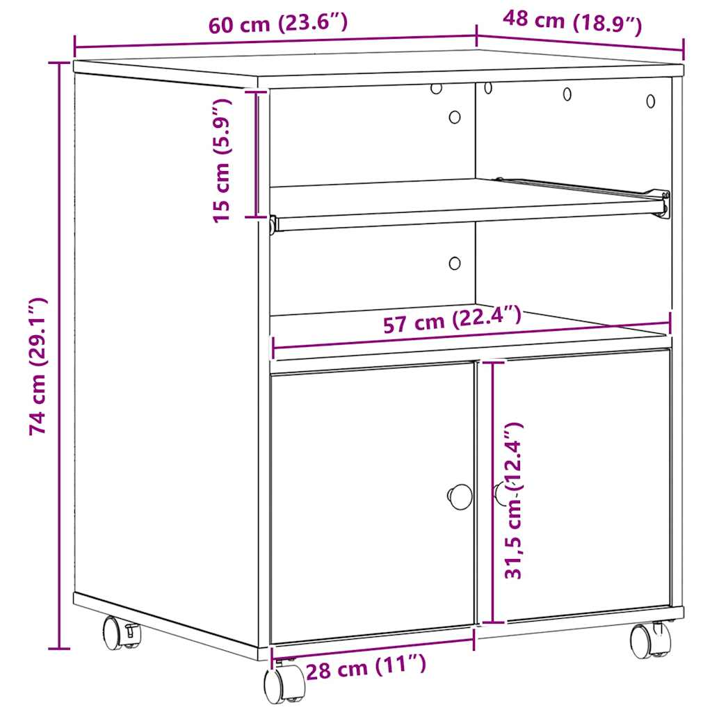 Meuble d'imprimante en bois recyclé 60 x 48 x 74 cm bois d'ingénierie