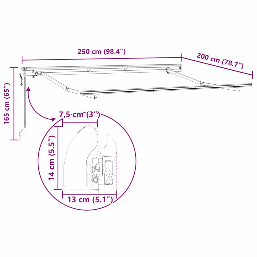 Einziehbare Markise Creme 250 x 200 cm Polyester und Aluminium