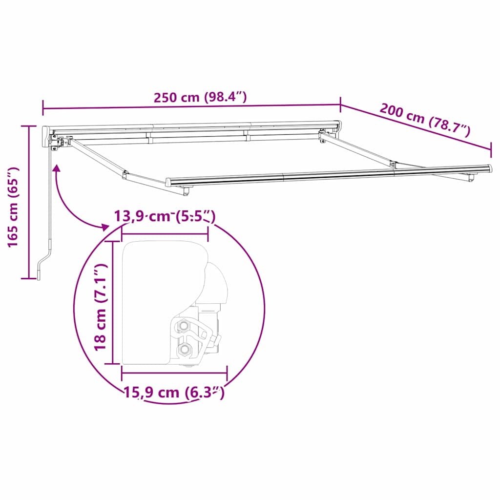 Einziehbare Markise Anthrazit 250x200 cm Stoff