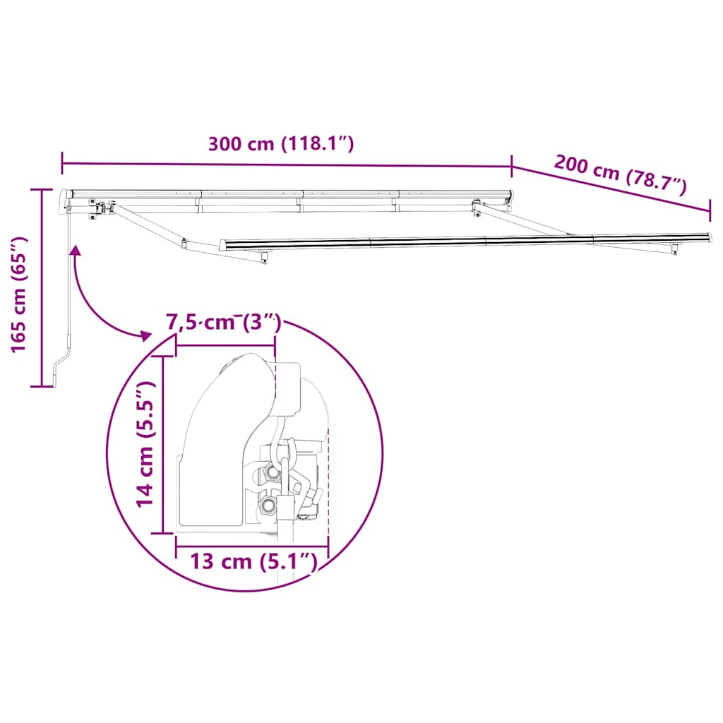 Einziehbare Markise Creme 300 x 200 cm Stoff