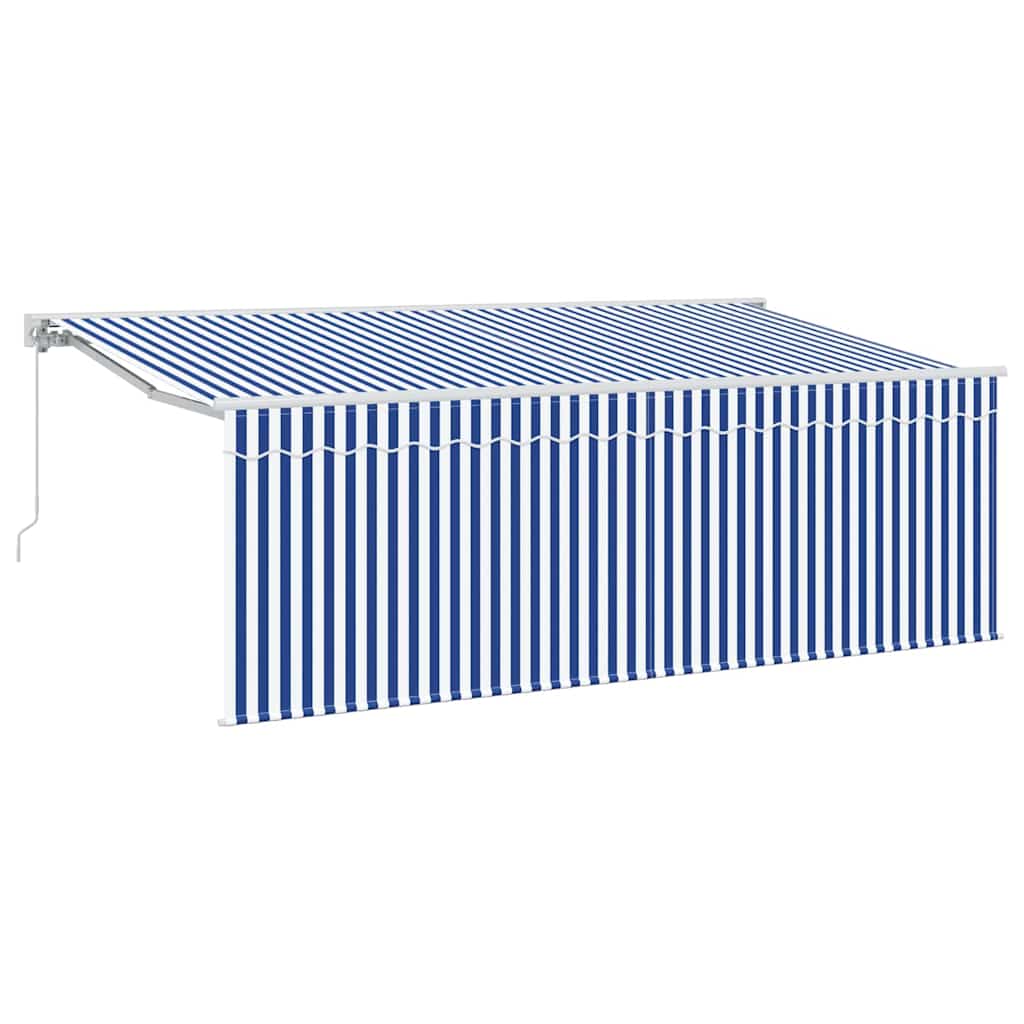 Einziehbare Markise Blau und weiß 350 x 200 cm Stoff und Metall