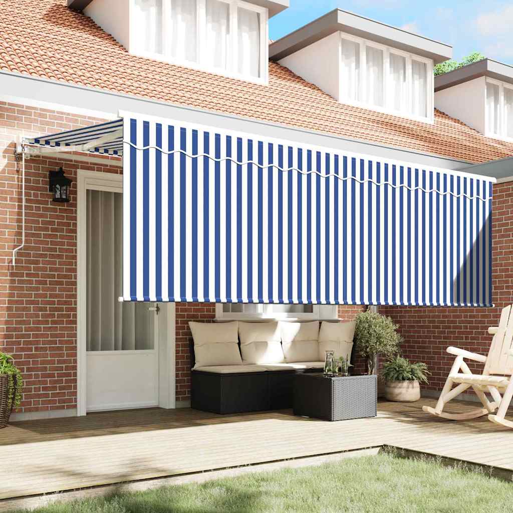Einziehbare Markise Blau und weiß 350 x 200 cm Stoff und Metall