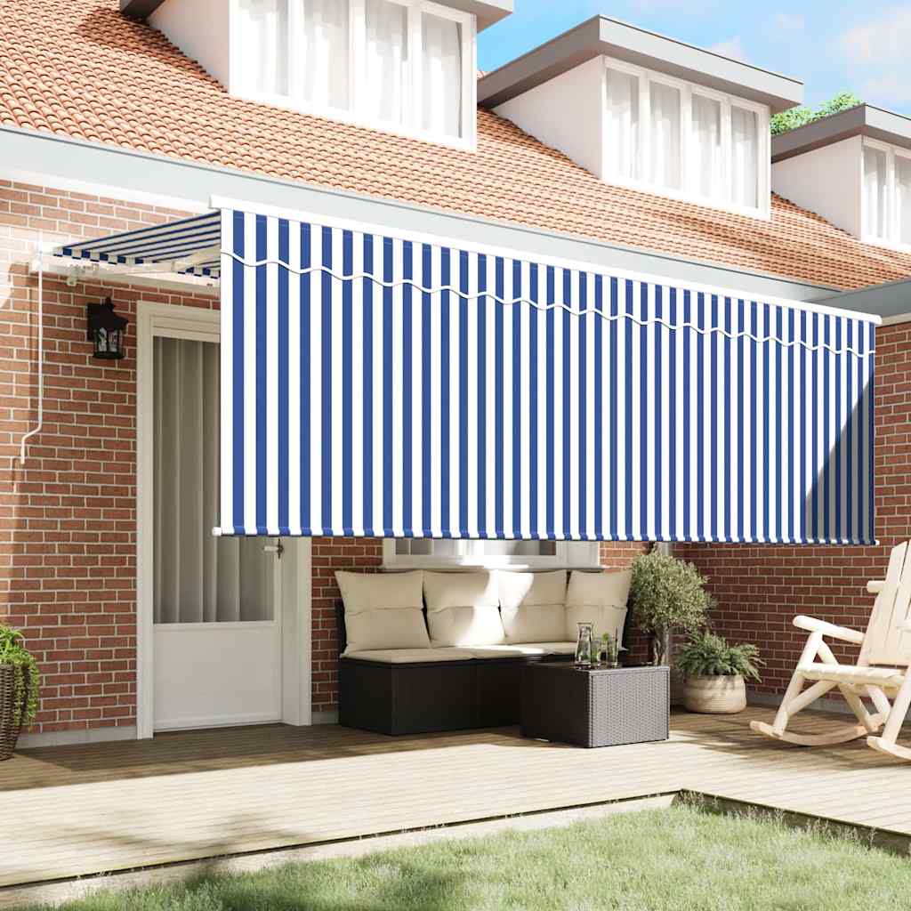 Einziehbare Markise Blau und weiß 350 x 200 cm Stoff und Metall