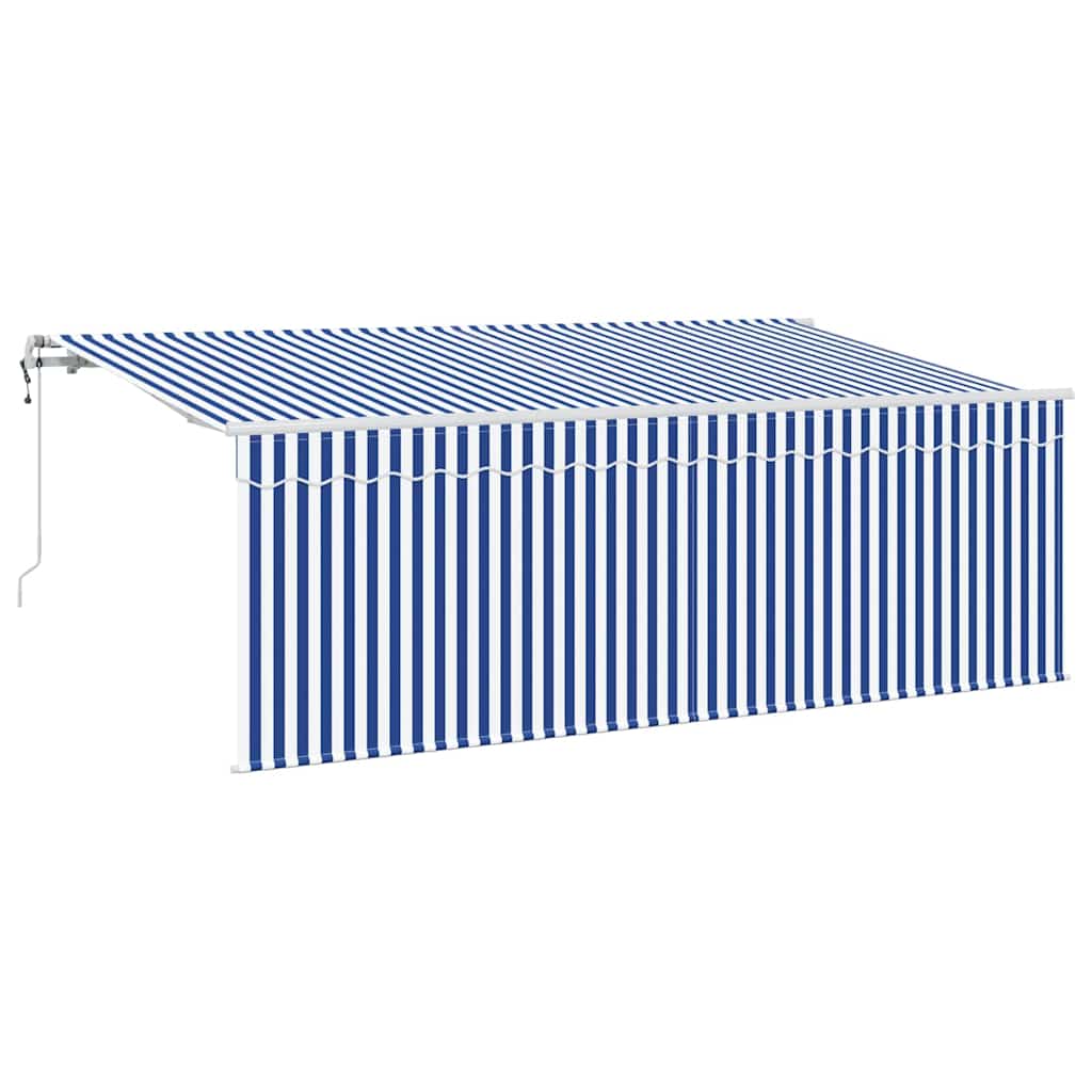 Einziehbare Markise Blau und weiß 350 x 200 cm Stoff und Metall