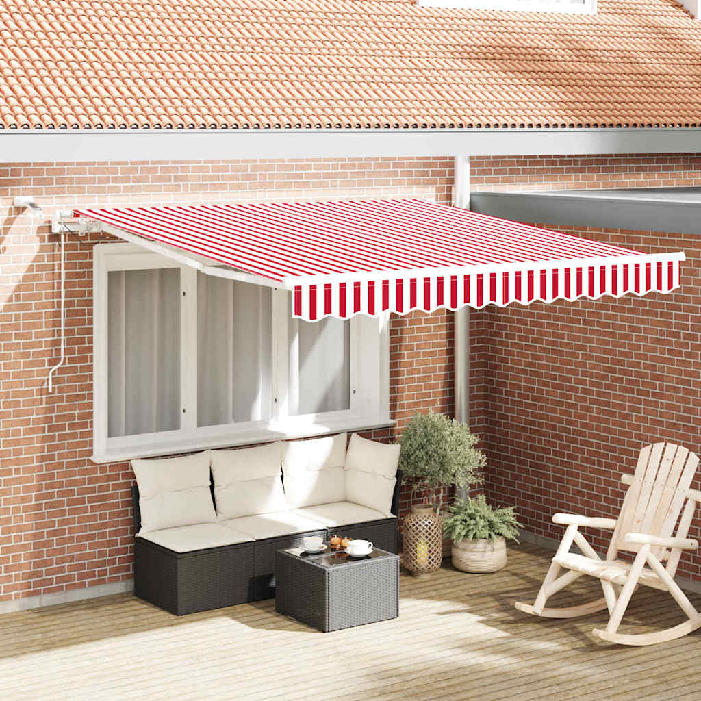 Einziehbare Markise Rot und Weiß 300 x 250 cm Stoff und Metall