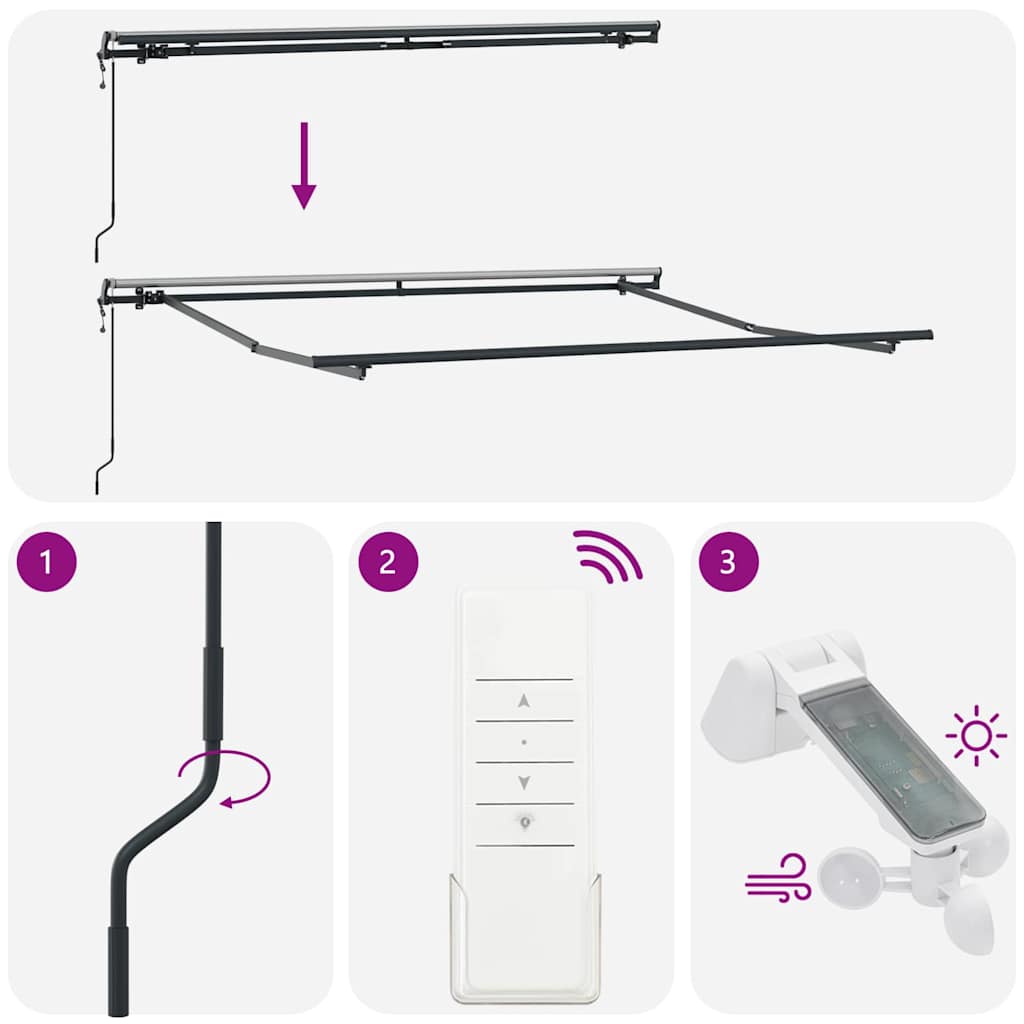 Einziehbare Markise Mehrfarbig 300 x 250 cm Stoff und Aluminium