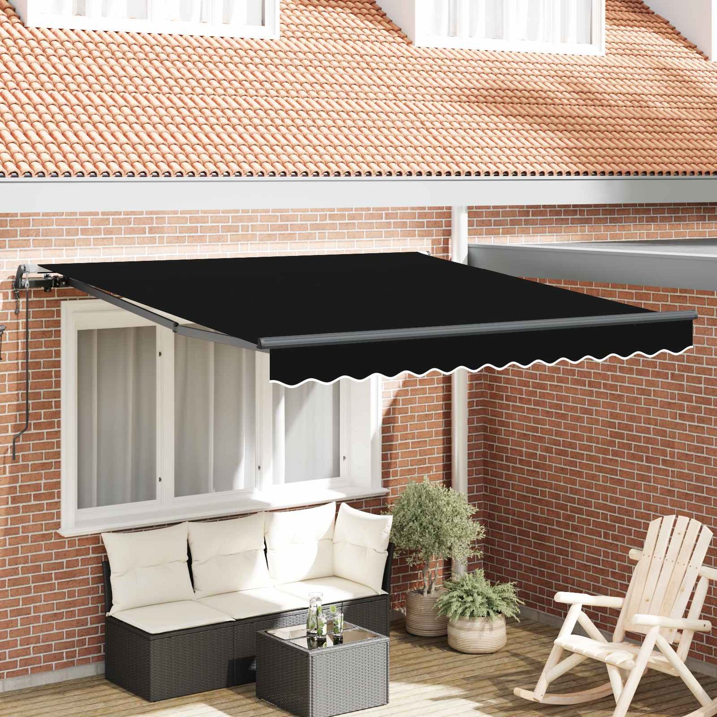 Einziehbare Markise Schwarz 300 x 250 cm Stoff und Aluminium