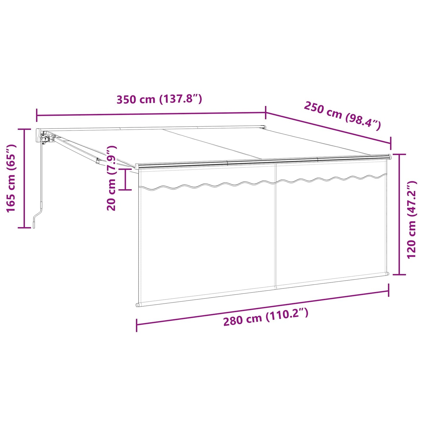 Einziehbare Markise Anthrazit 350 x 300 cm