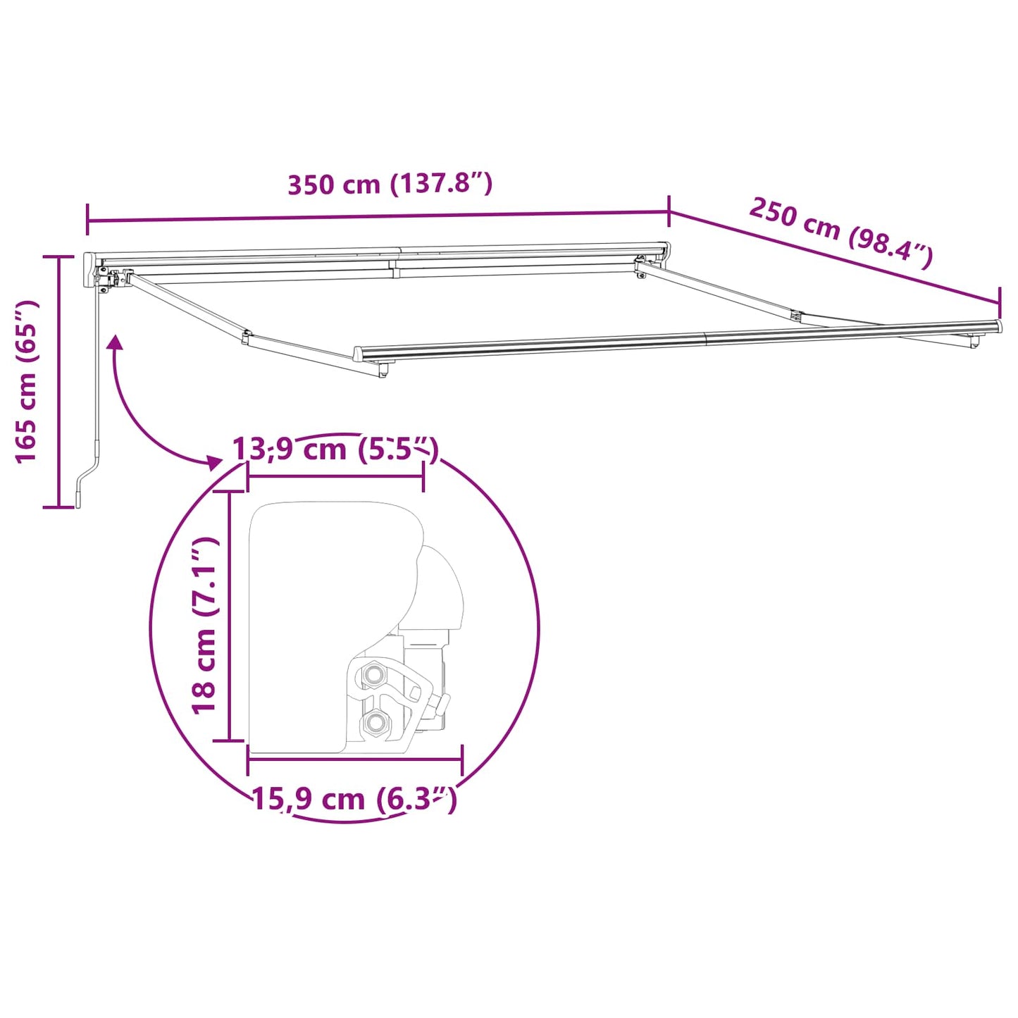 Einziehbare Markise Bordeauxrot 350 x 250 cm