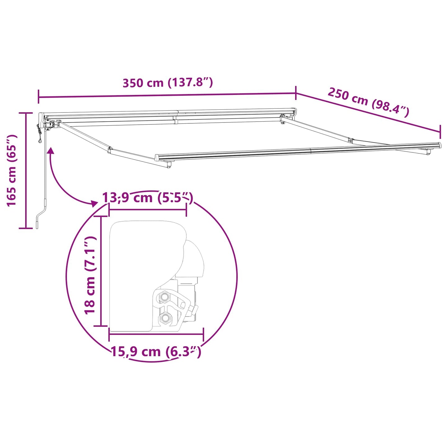 Einziehbare Markise Braun 350 x 250 cm Polyester und Metall