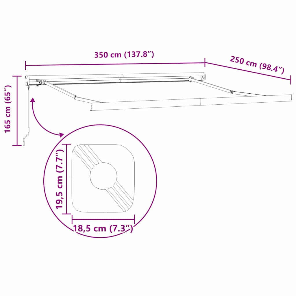Einziehbare Markise Rot und Weiß 350 x 250 cm Stoff und Metall