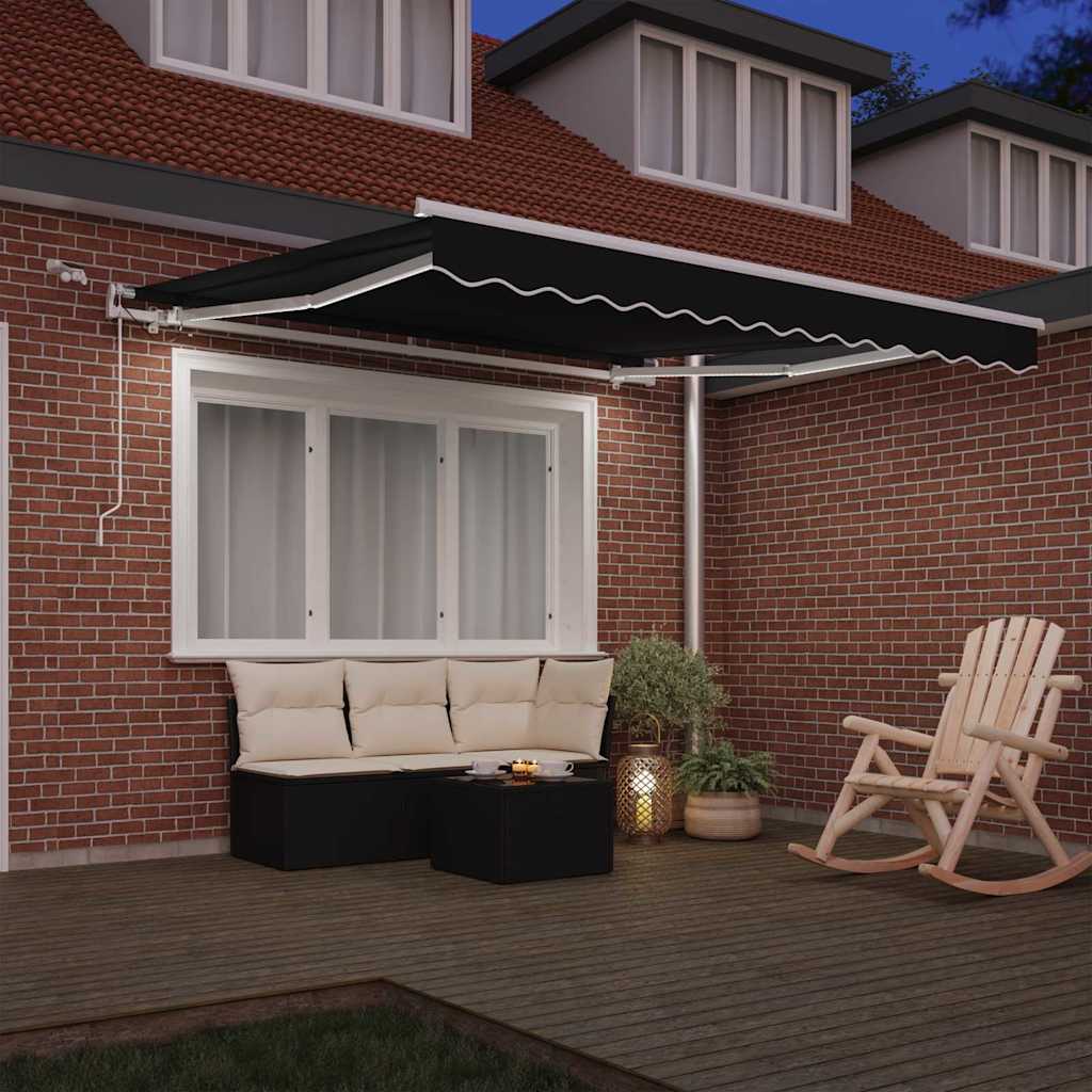 Einziehbare Markise Schwarz 350 x 250 cm Polyester und Metall