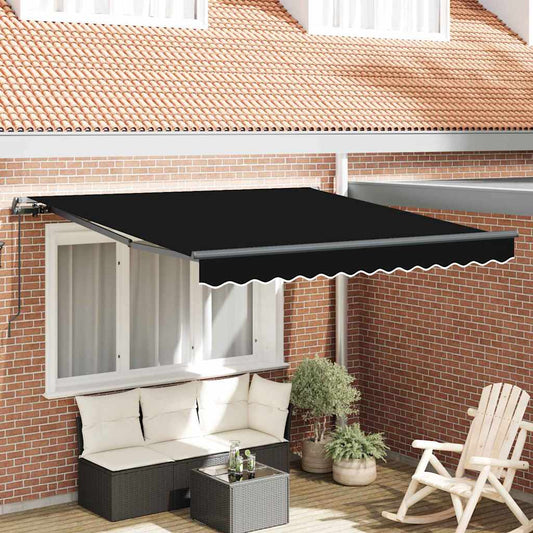 Einziehbare Markise Schwarz 350 x 250 cm Polyester und Stahl