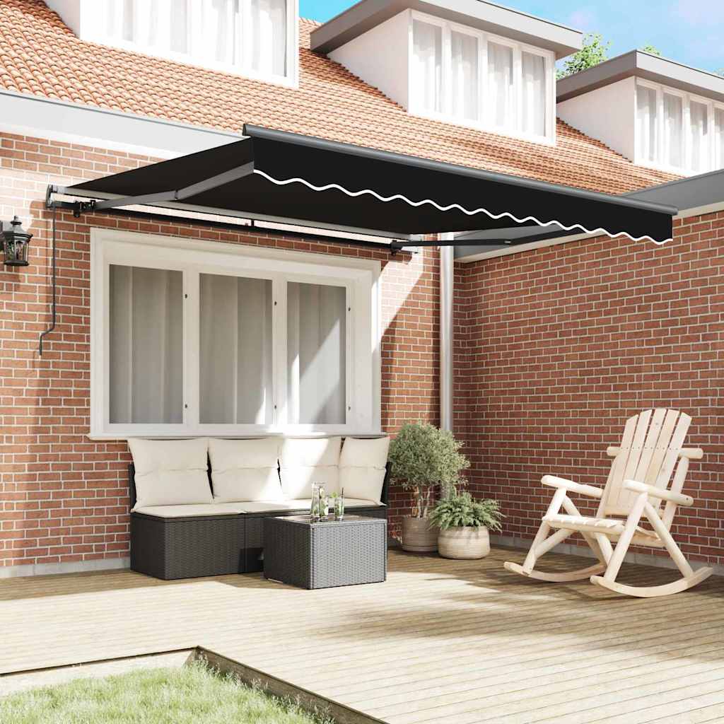 Einziehbare Markise Schwarz 350 x 250 cm Polyester und Stahl