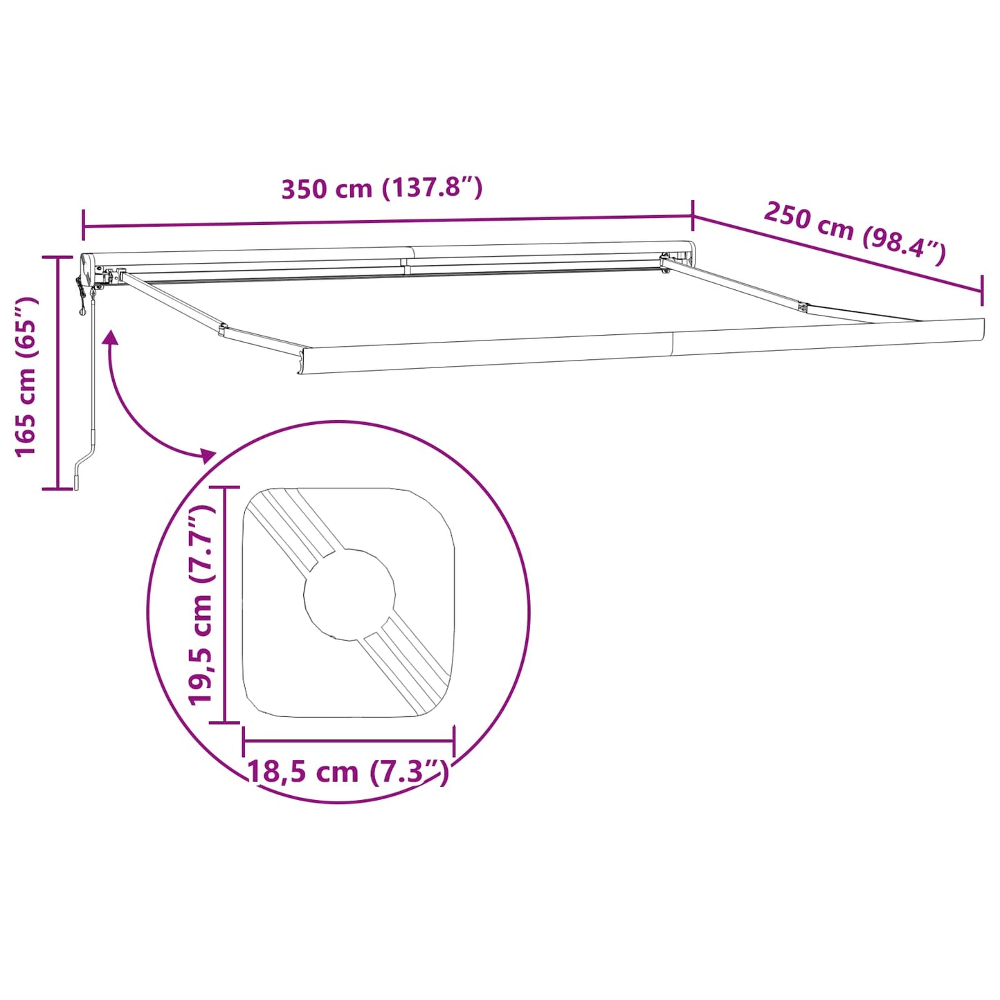 Markise Schwarz 350 x 250 cm Polyester und Aluminium