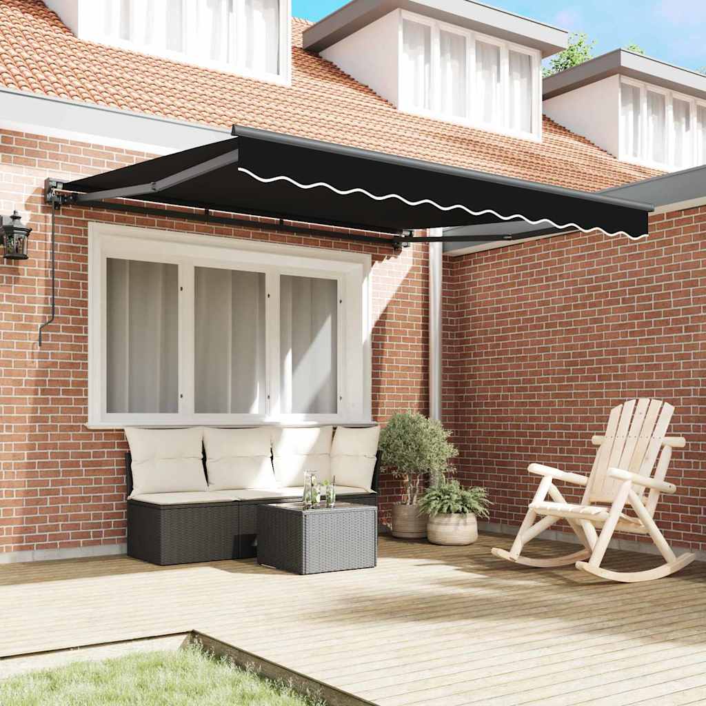 Einziehbare Markise Schwarz 350 x 250 cm Polyester und Metall