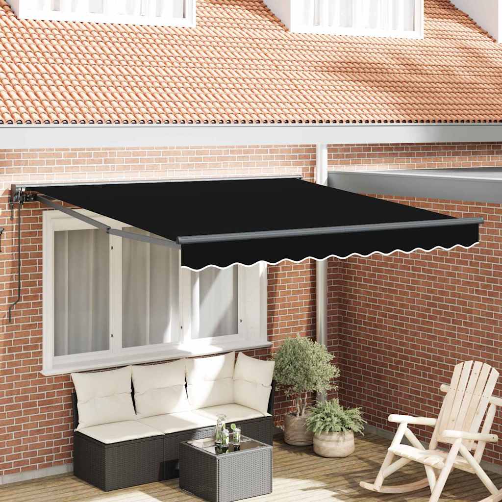 Einziehbare Markise Schwarz 350 x 250 cm Polyester und Metall