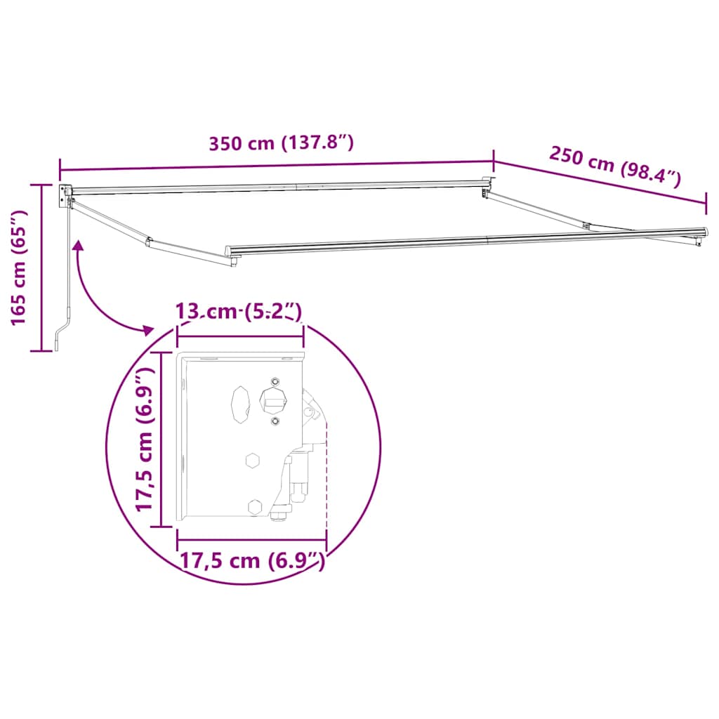 Einziehbare Markise Rot 350 x 250 cm Polyester und Aluminium