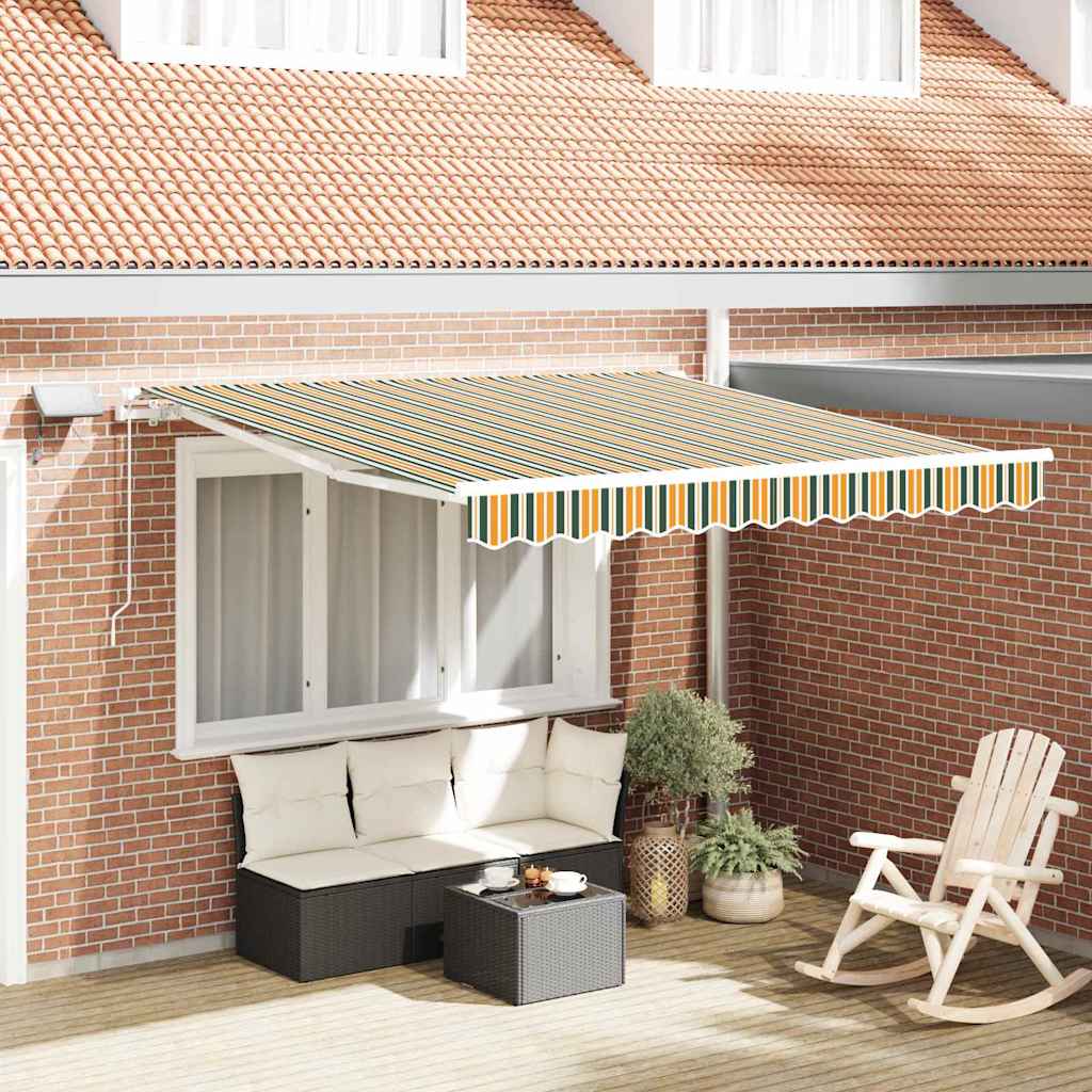 Einziehbare Markise Grün und Gelb 350 x 250 cm Stoff und Stahl