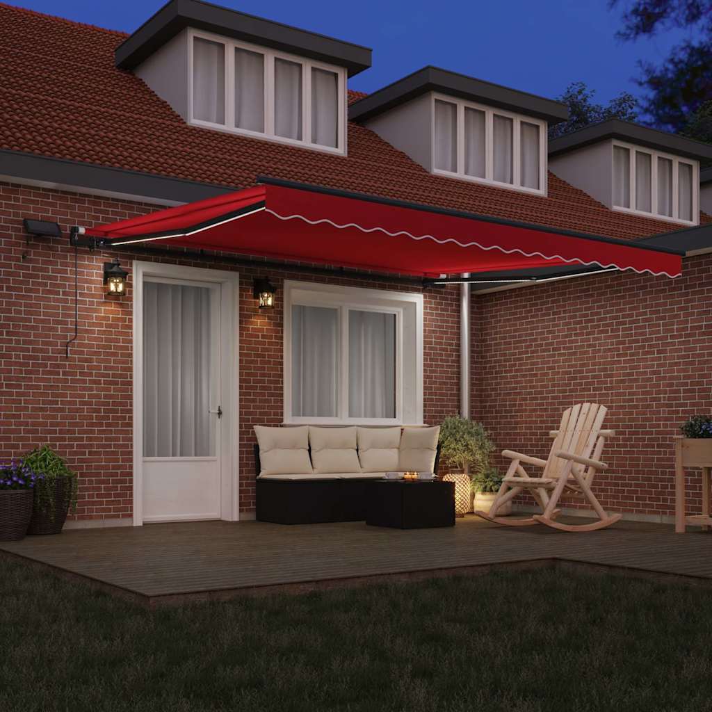 Einziehbare Markise mit LED-Lichtleisten Rot 400 x 300 cm Stoff