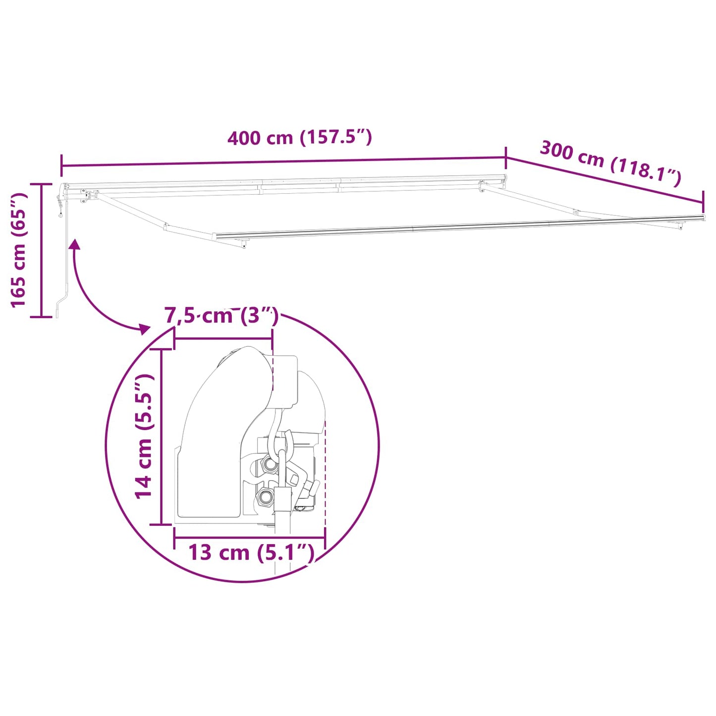 Einziehbare Markise Grün und Weiß 400 x 300 cm Stoff