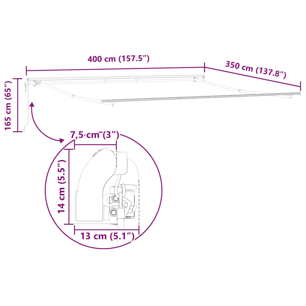 Einziehbare Markise Hellgrau 400 x 350 cm Stoff und Stahl