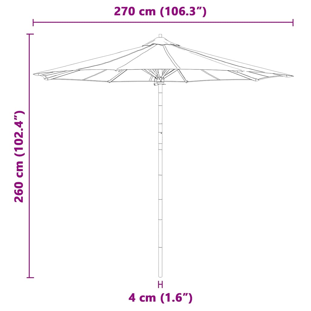 Garten-Sonnenschirm Cremeweiß Ø 270 x 260 cm Bambus