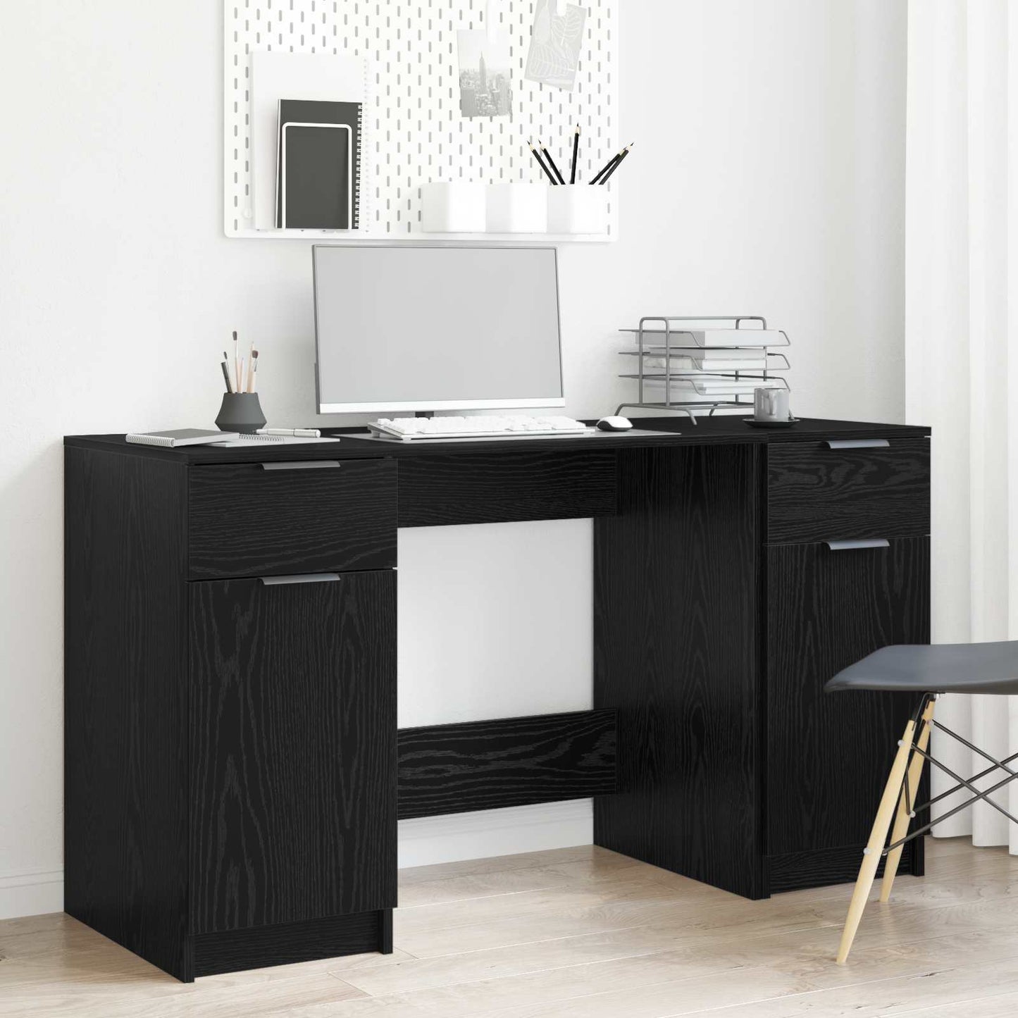 Desk with Storage Black Oak Effect 133 x 50 x 75 cm