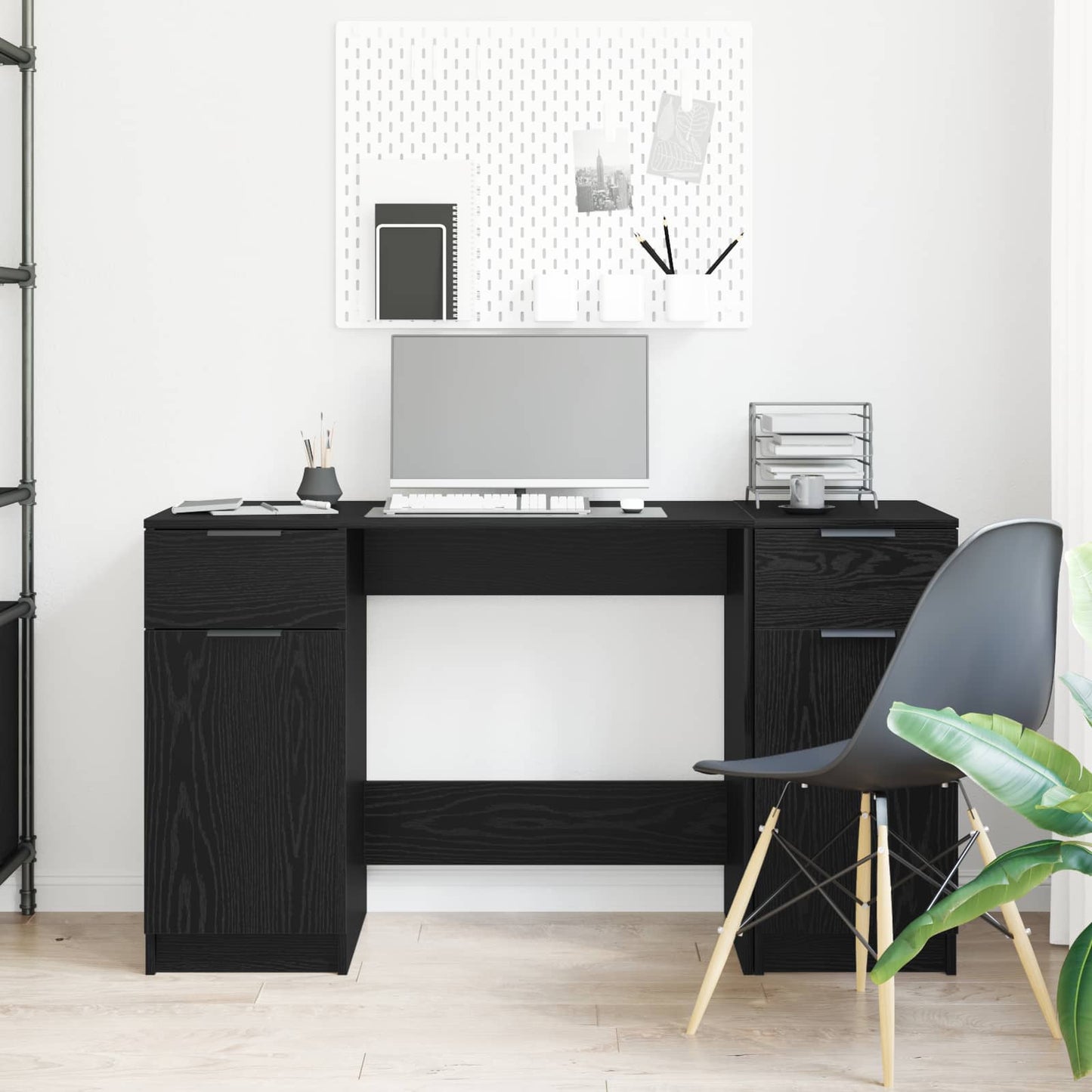 Desk with Storage Black Oak Effect 133 x 50 x 75 cm