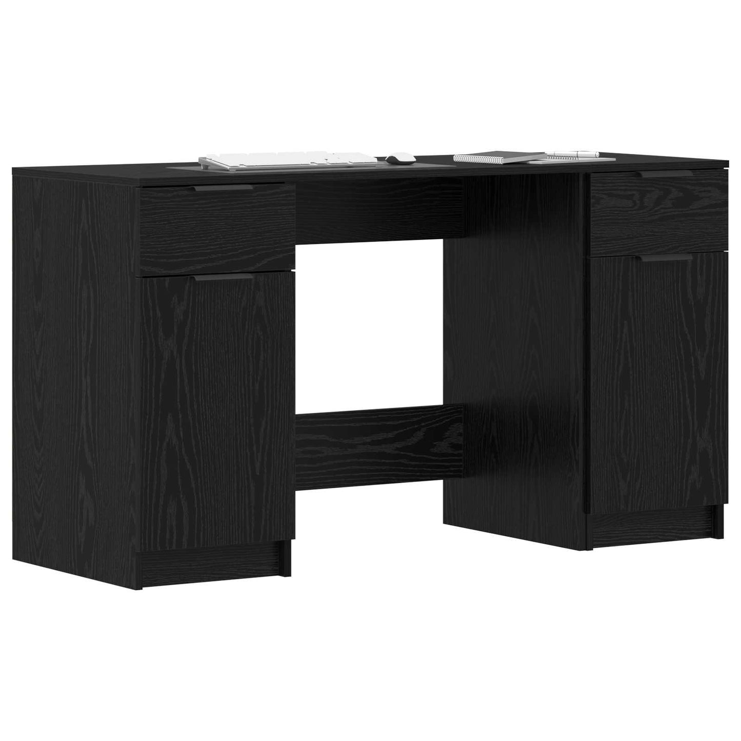 Desk with Storage Black Oak Effect 133 x 50 x 75 cm
