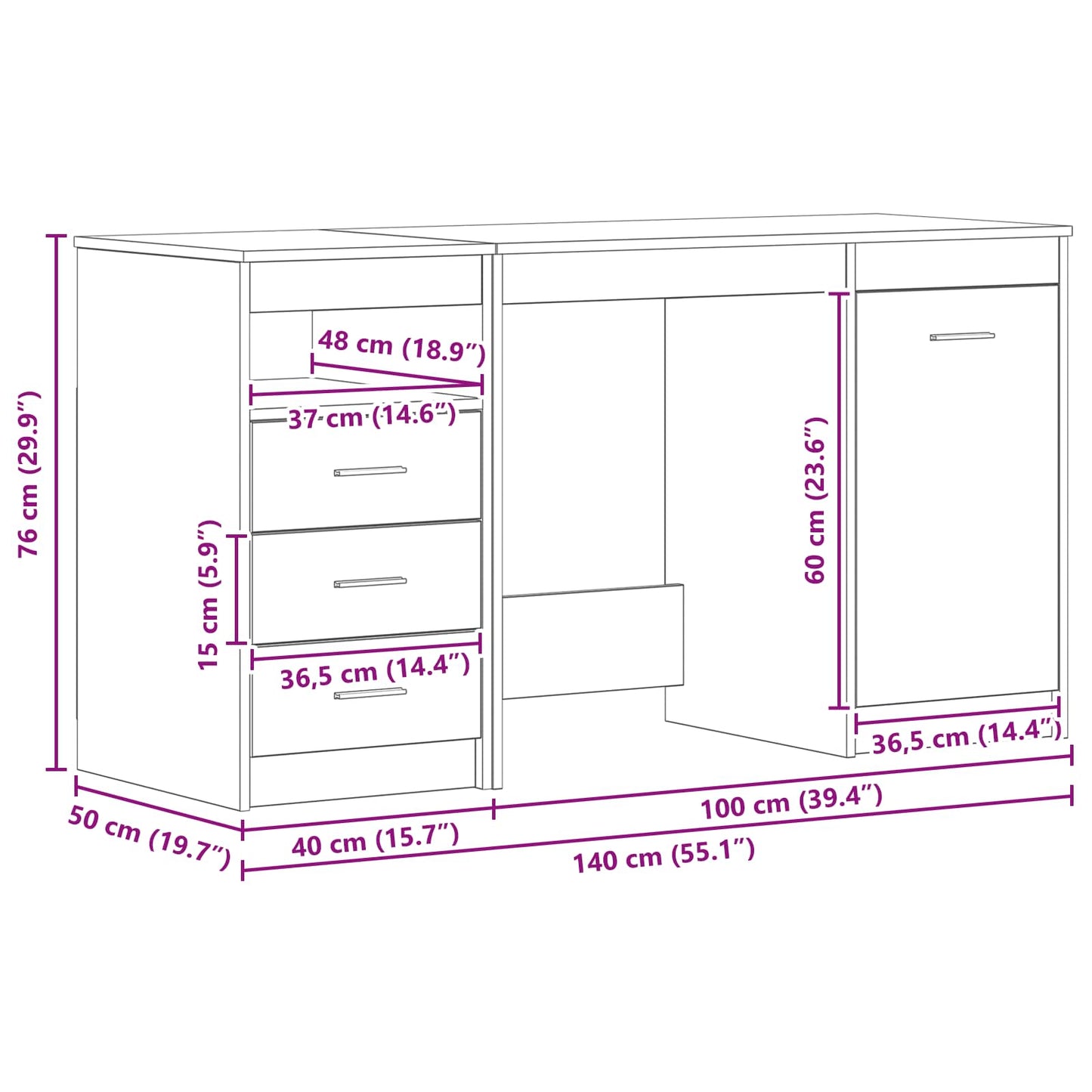 Schreibtisch 2 pcs Schwarz Eichen-Optik 140 x 50 x 76 cm