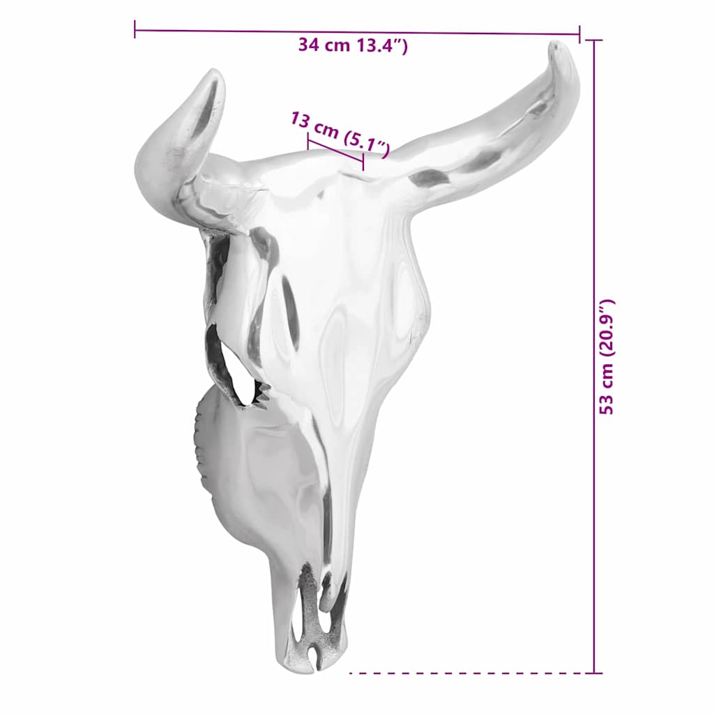 Crâne de taureau Argent 34 x 13 x 53 cm Aluminium