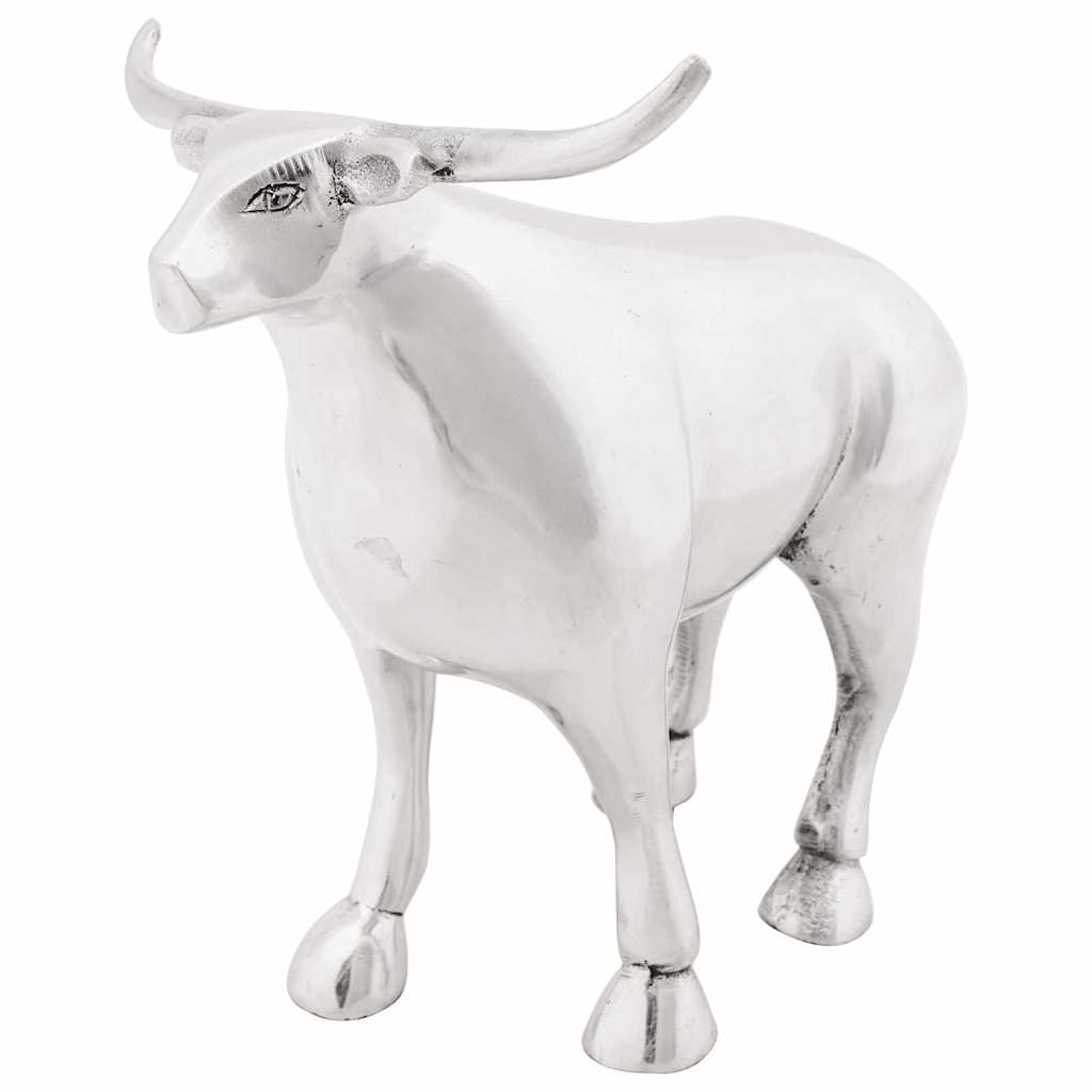 Bull sculpture silver 20 x 17 x 23 cm aluminum