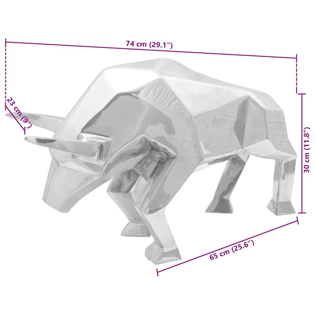 Stierskulptur Silber 74 x 23 x 39 cm Aluminium