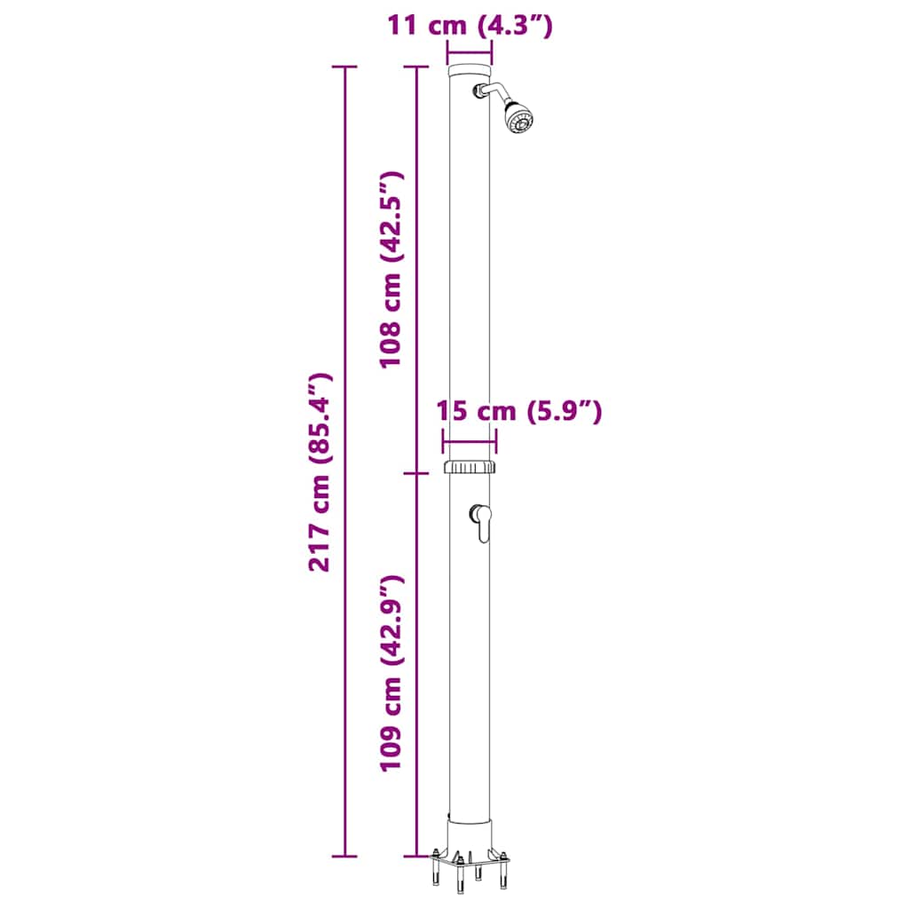 Außen Solardusche Schwarz 217 cm PVC und Aluminium