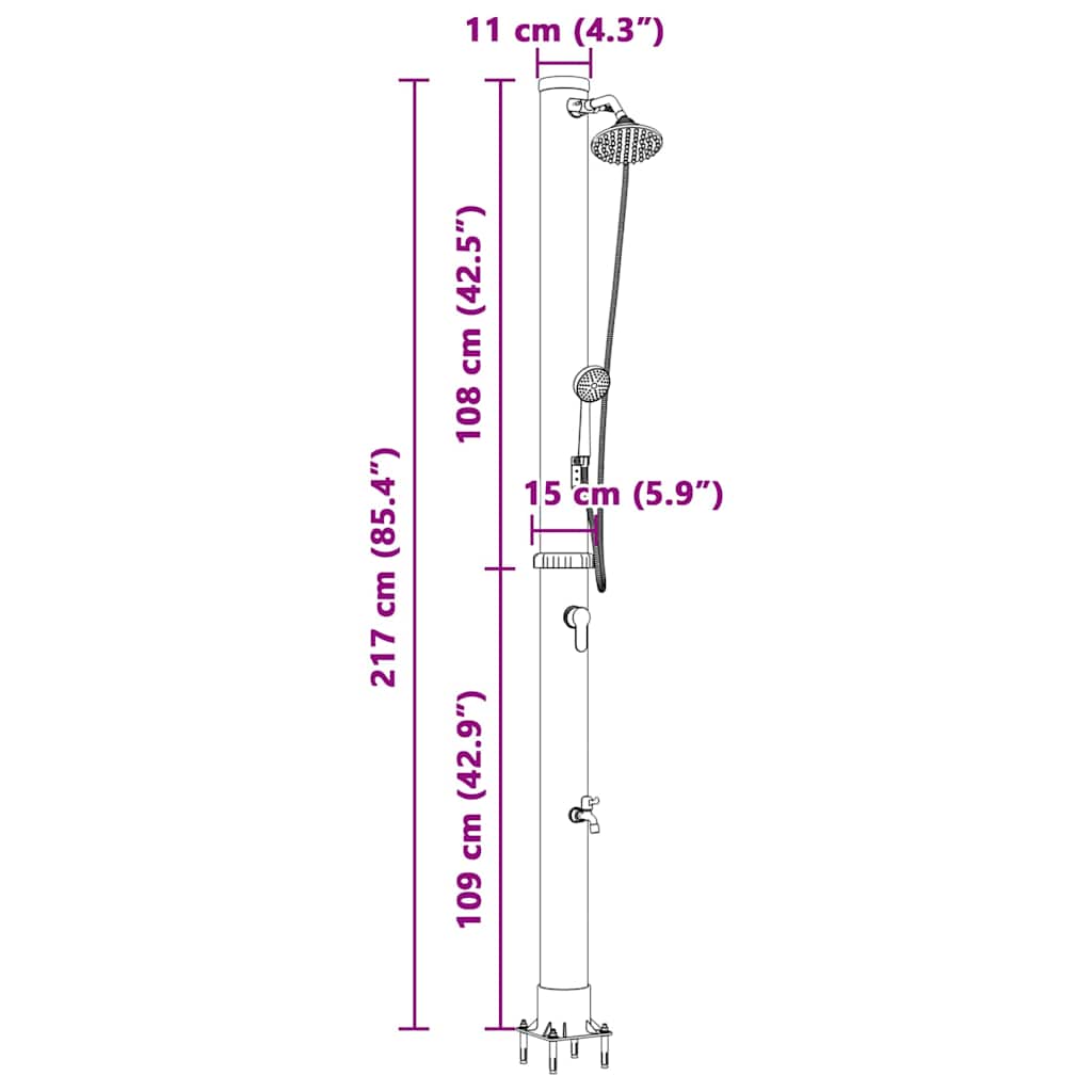 Außen Solardusche Schwarz 217 cm PVC und Aluminium