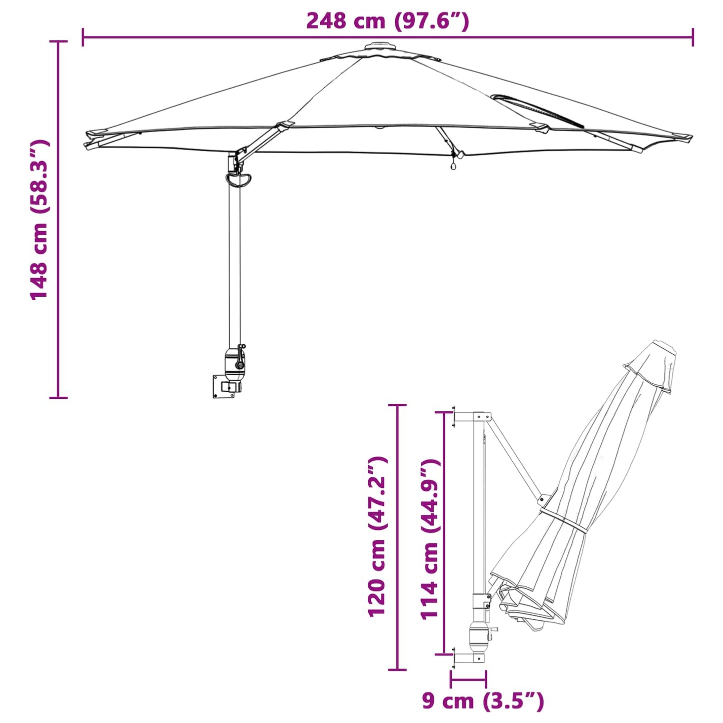 Garten-Sonnenschirm Bordeauxrot 248 x 248 x 148 cm