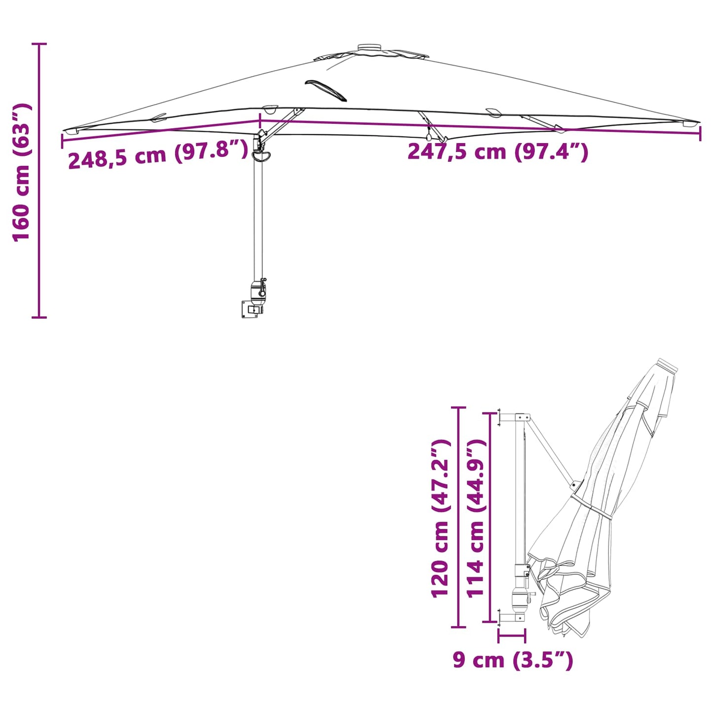 Garten-Sonnenschirm Taupe 248,5 x 247,5 x 160 cm