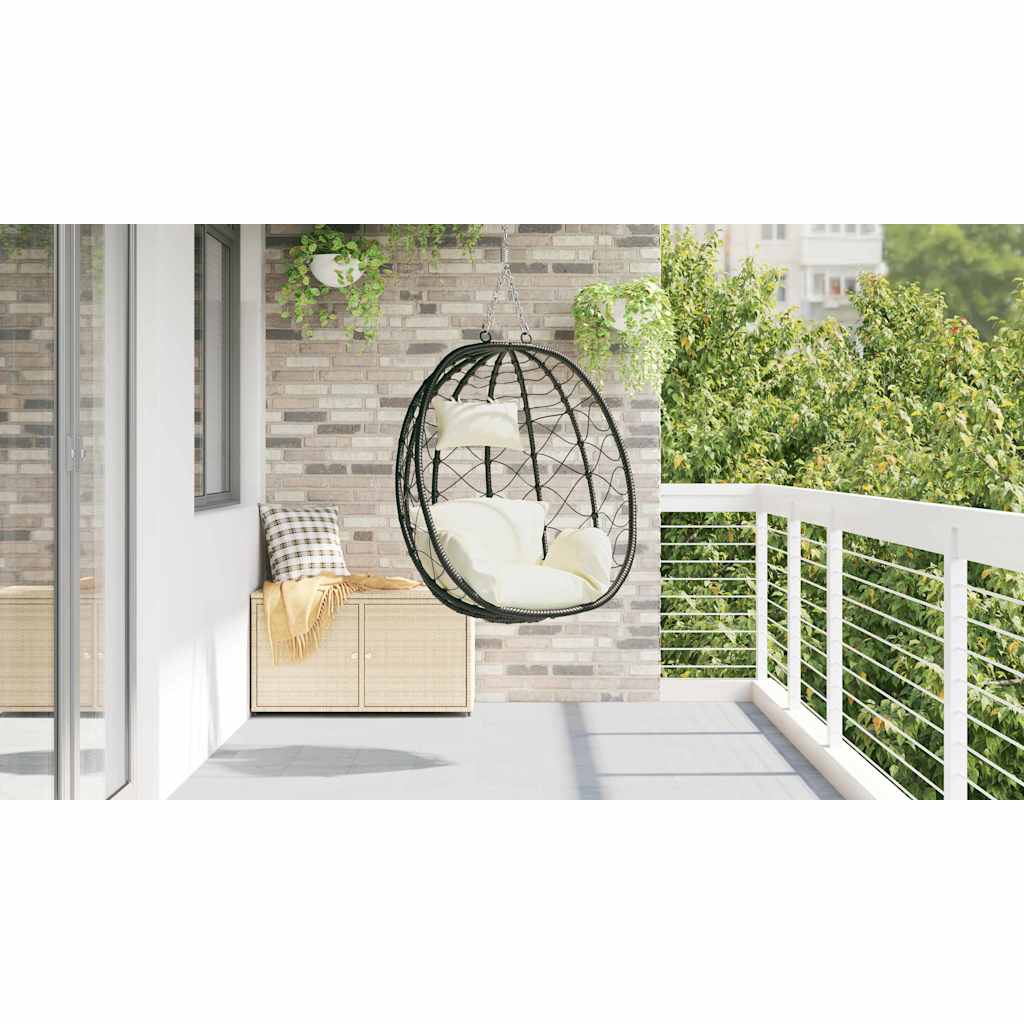 Hängendes Ei-Stuhl Cremeweiß 91,5 x 60 x 110 cm Poly-Rattan