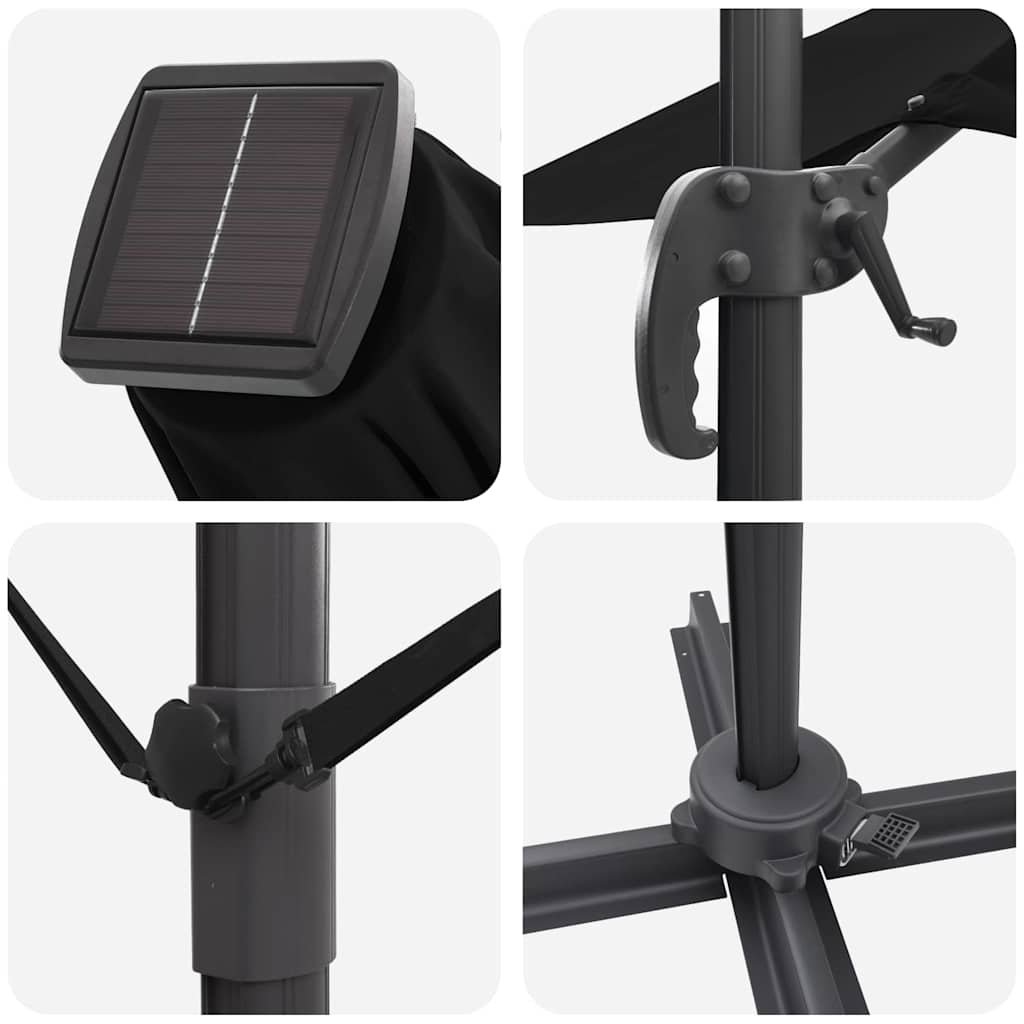 Roma Parasol Schwarz 286 x 284 x 270 cm Aluminium und Polyester