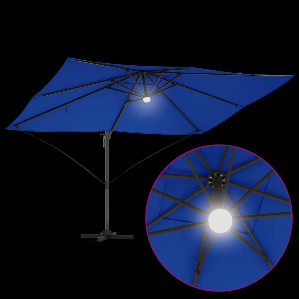 Sonnenschirm mit LED-Lichtleisten Azurblau 351 x 250 x 253 cm